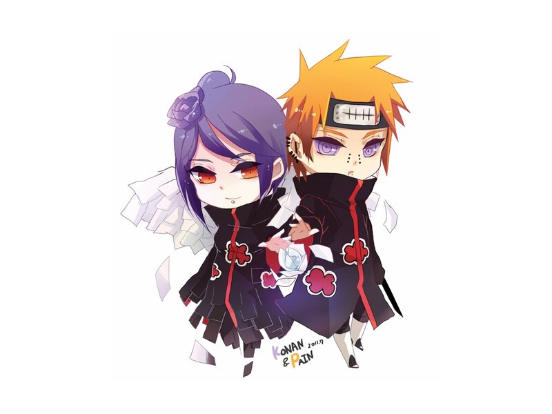 Chibi Anime Characters — Black, Playful, Akatsuki Cloaks
