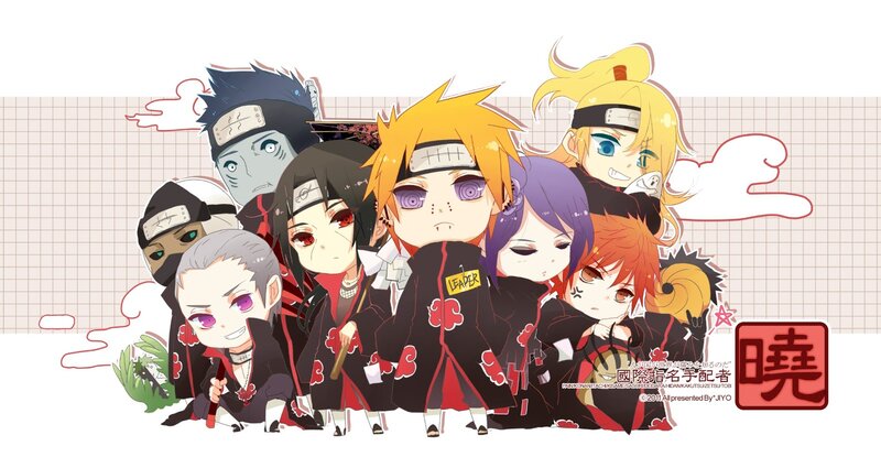 Chibi Anime Characters — Black, Playful, Clouds