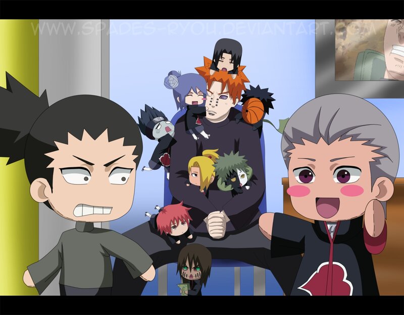 Chibi Anime Characters — Black, Playful, Digital Art, Akatsuki Cloak
