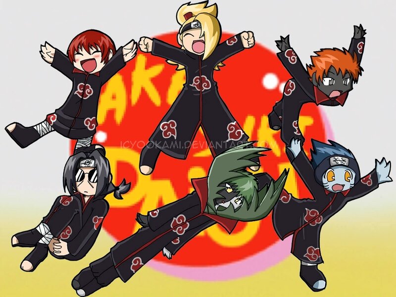 Chibi Anime Characters — Black, Playful, Digital Art, Akatsuki Cloaks