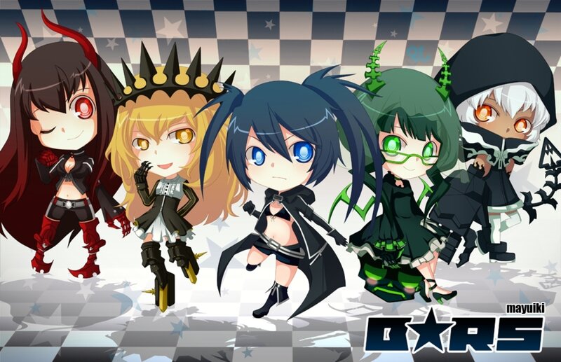 Chibi Anime Characters — Black, Playful, Digital Art, Checkered Floor