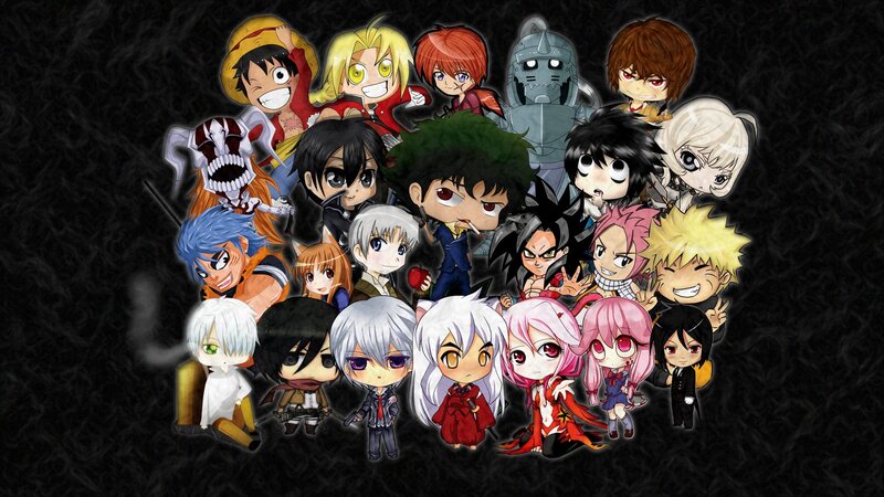 Chibi Anime Characters — Black, Playful, Digital Art, Group