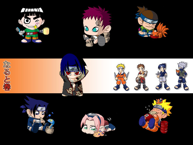 Chibi Anime Characters — Black, Playful, Digital Art, Text
