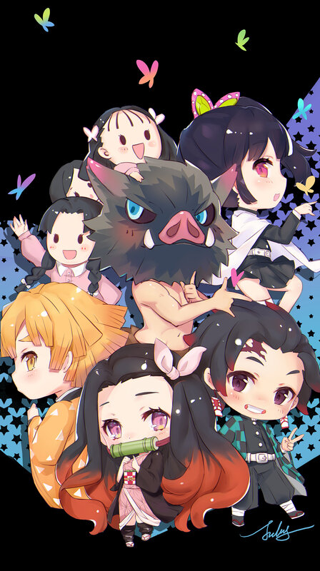 Chibi Anime Characters — Black, Playful, Night