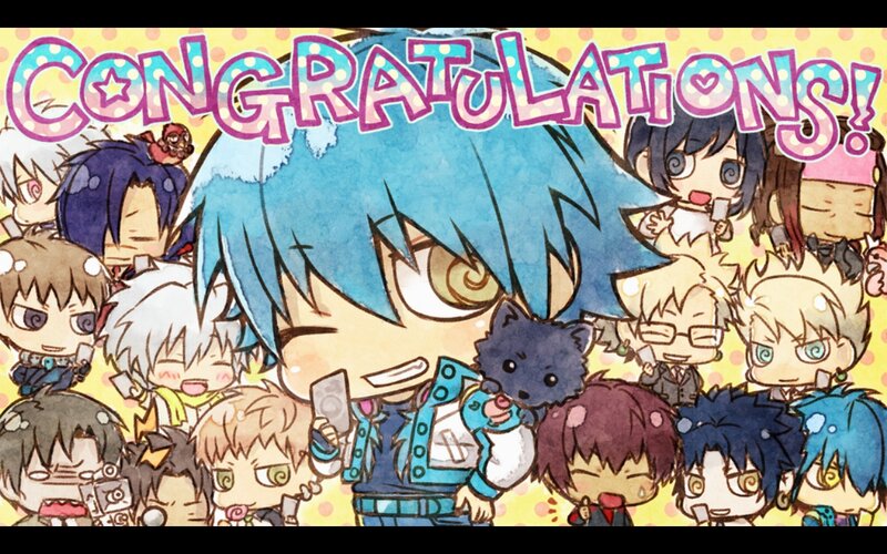 Chibi Anime Characters — Blue, Celebratory