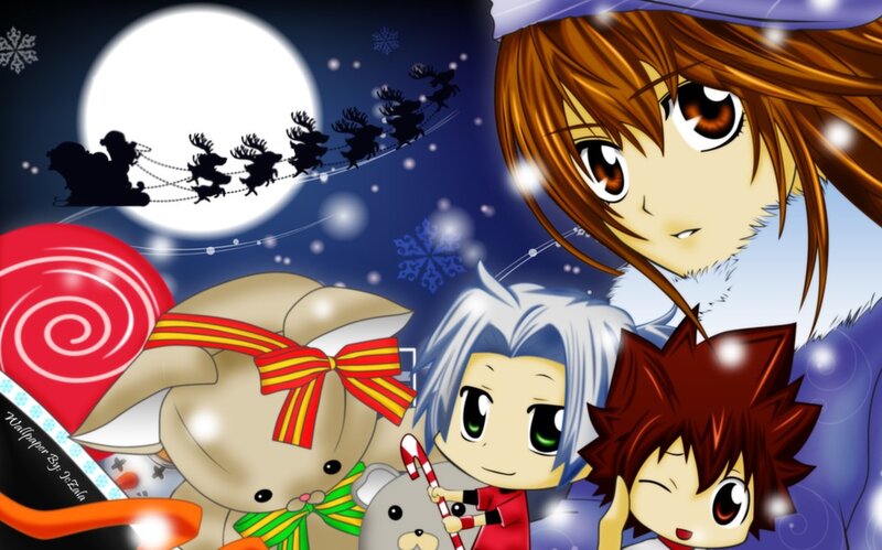 Chibi Anime Characters — Blue, Festive