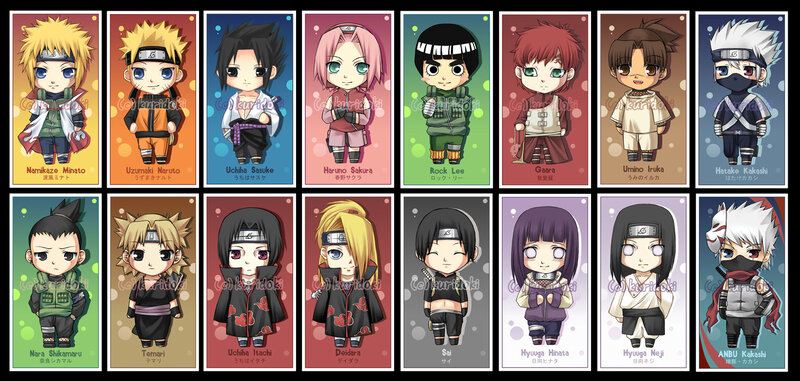 Chibi Anime Characters — Blue, Playful, Digital Art, Orange