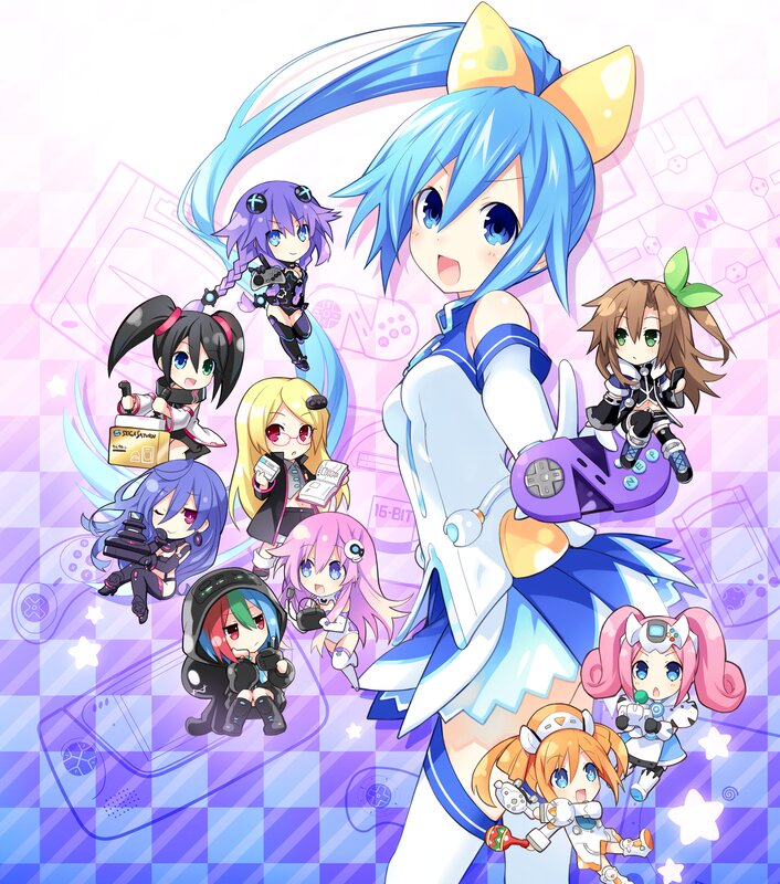 Chibi Anime Characters — Blue, Playful, Digital Art, Video Game Controllers