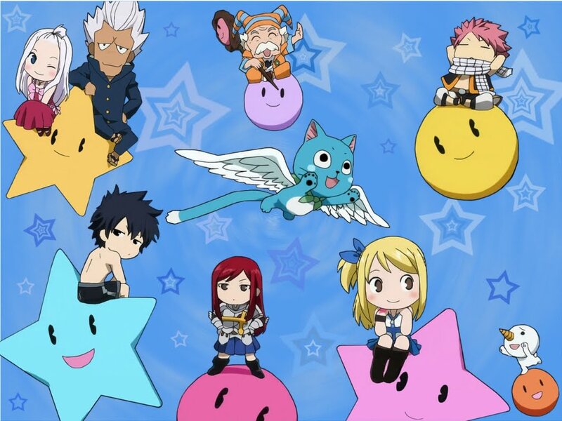 Chibi Anime Characters — Blue, Playful, Stars, Cat