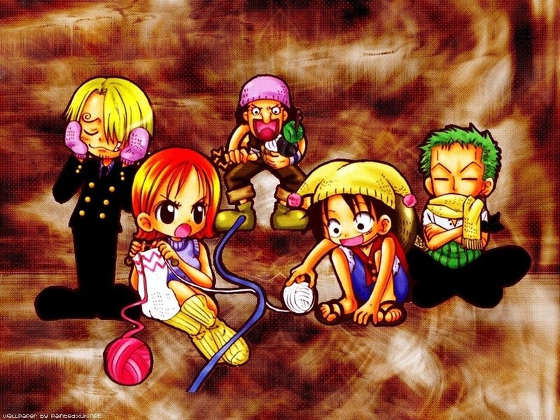 Chibi Anime Characters — Brown, Playful, Knitting