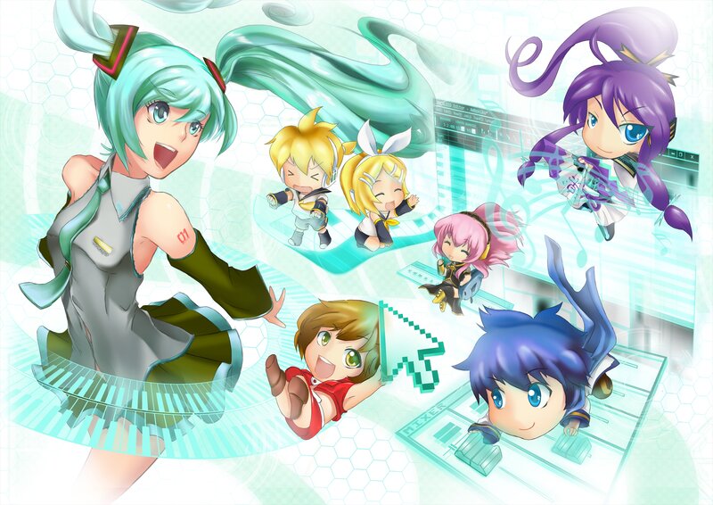 Chibi Anime Characters — Cyan, Playful, Digital Art