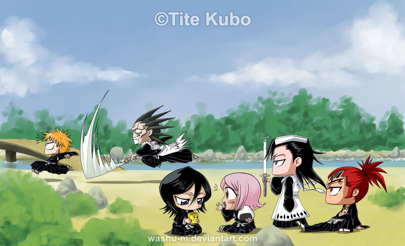 Chibi Anime Characters — Green, Playful, Afternoon, Digital Art, Sword
