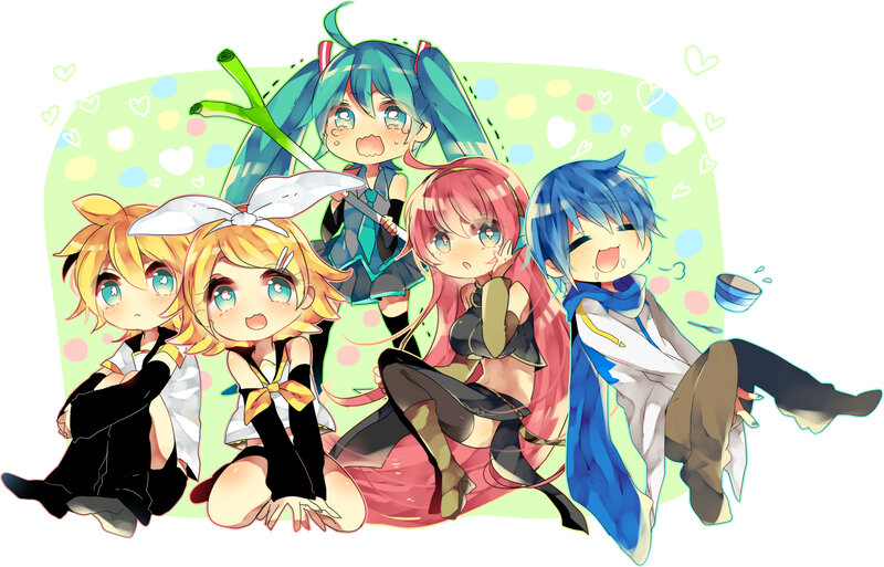 Chibi Anime Characters — Green, Playful, Digital Art, Hearts