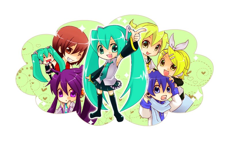 Chibi Anime Characters — Green, Playful, Digital Art, Manga Art