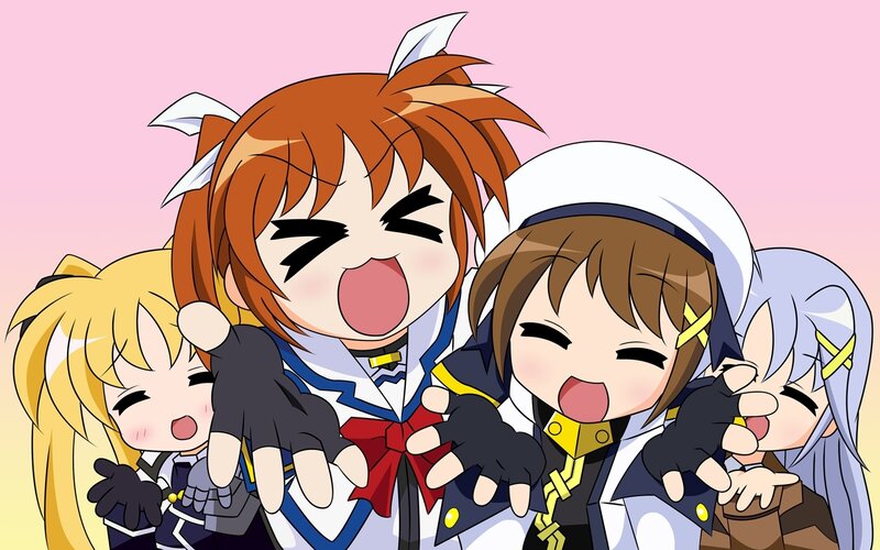 chibi anime characters group hug