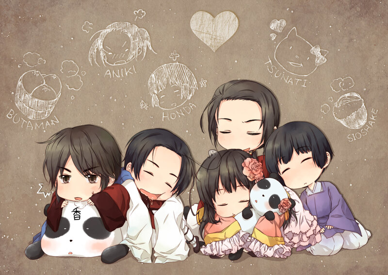 Chibi anime characters hugging