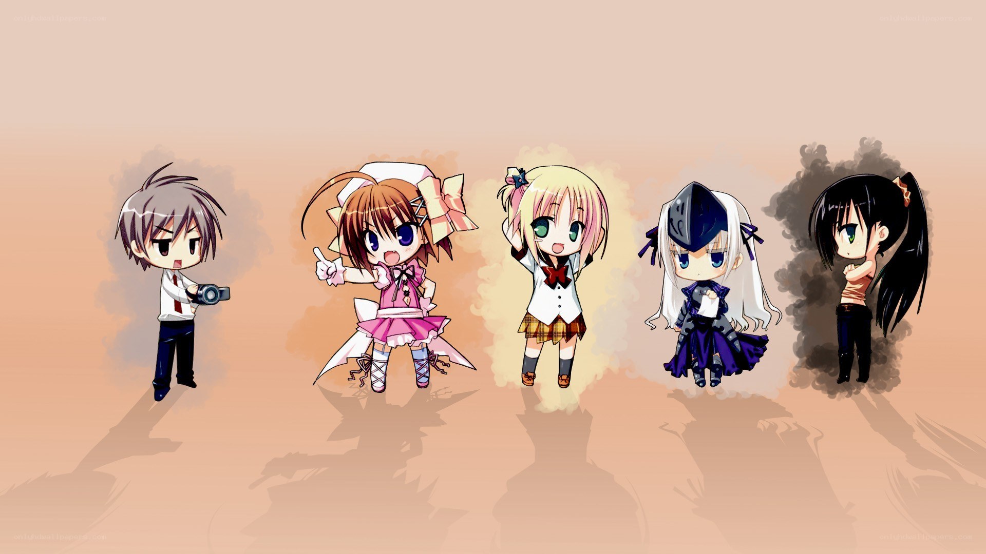 chibi anime characters in a line