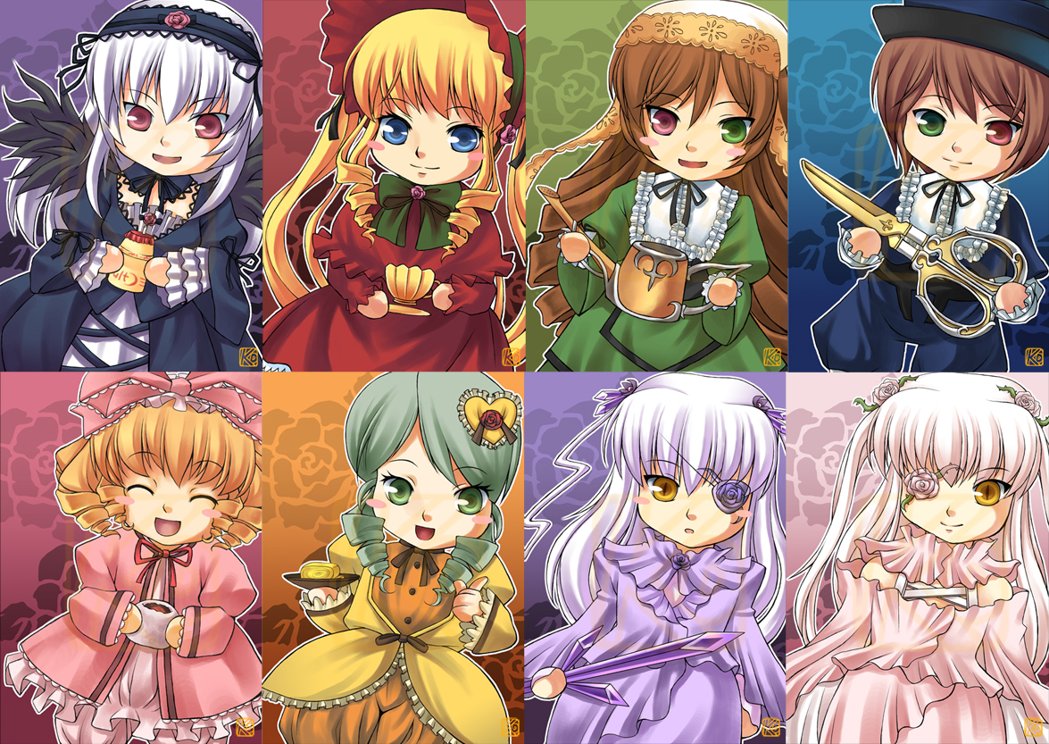 Chibi anime characters in dresses