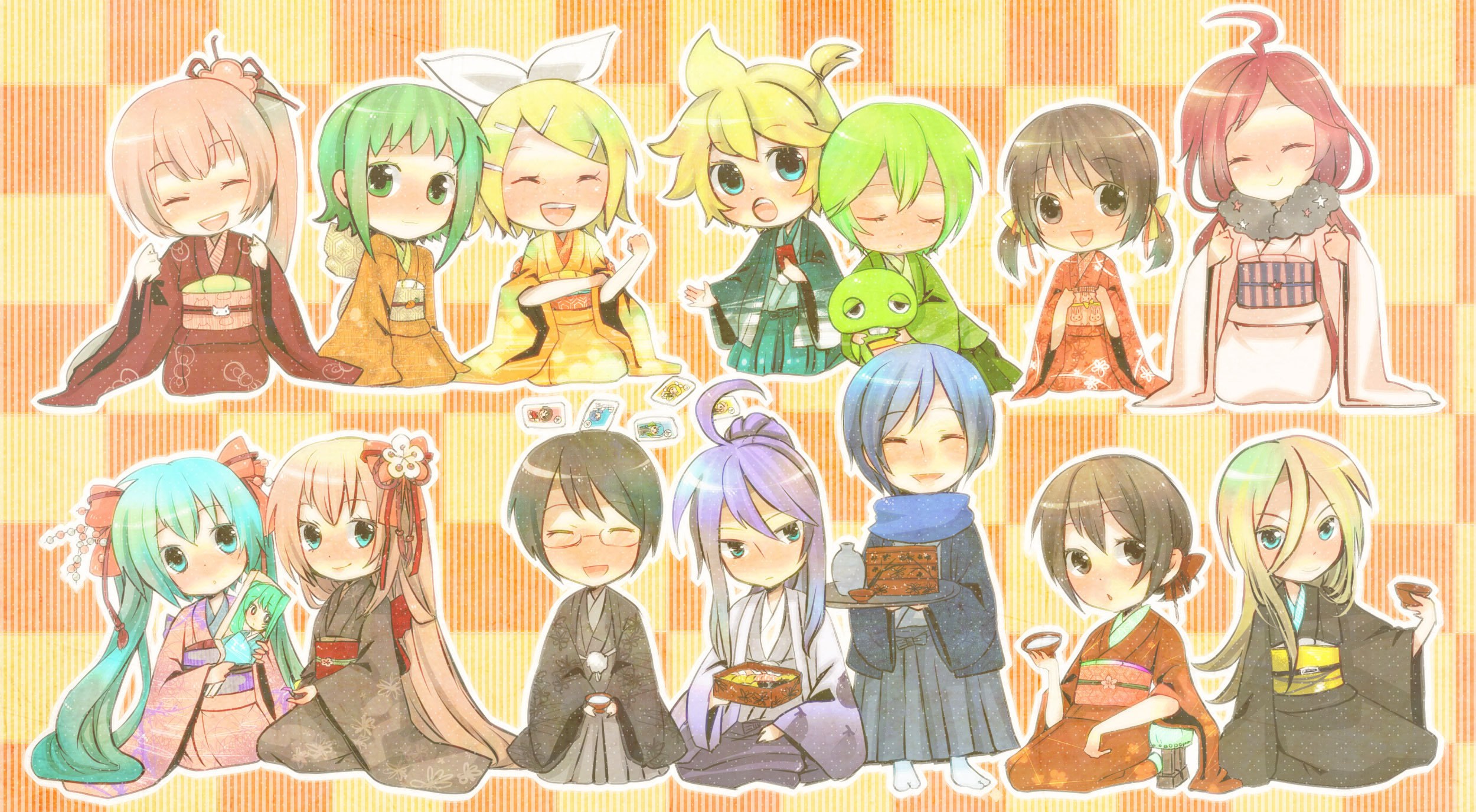 Chibi anime characters in kimonos