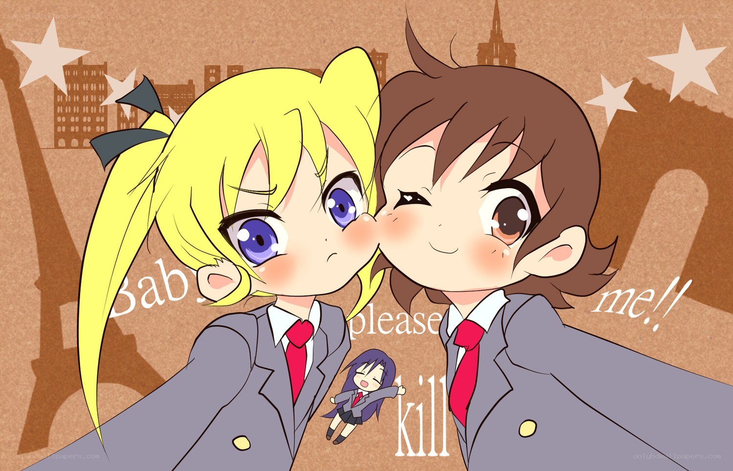 Chibi anime characters in school uniforms