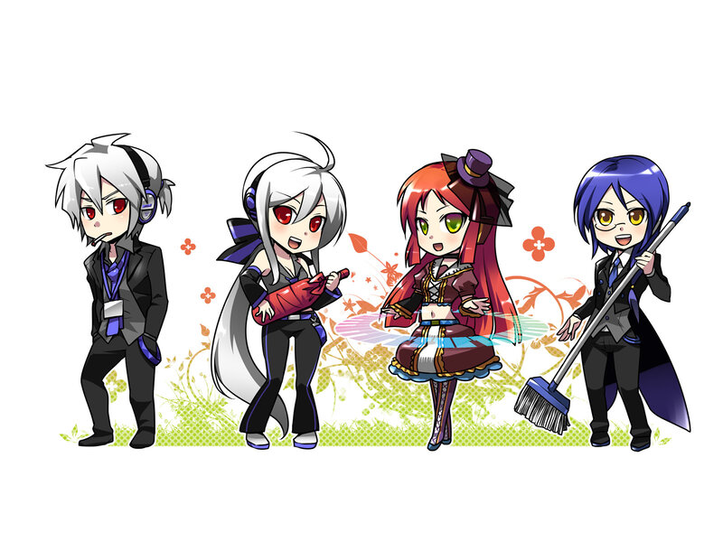 Chibi anime characters in various outfits