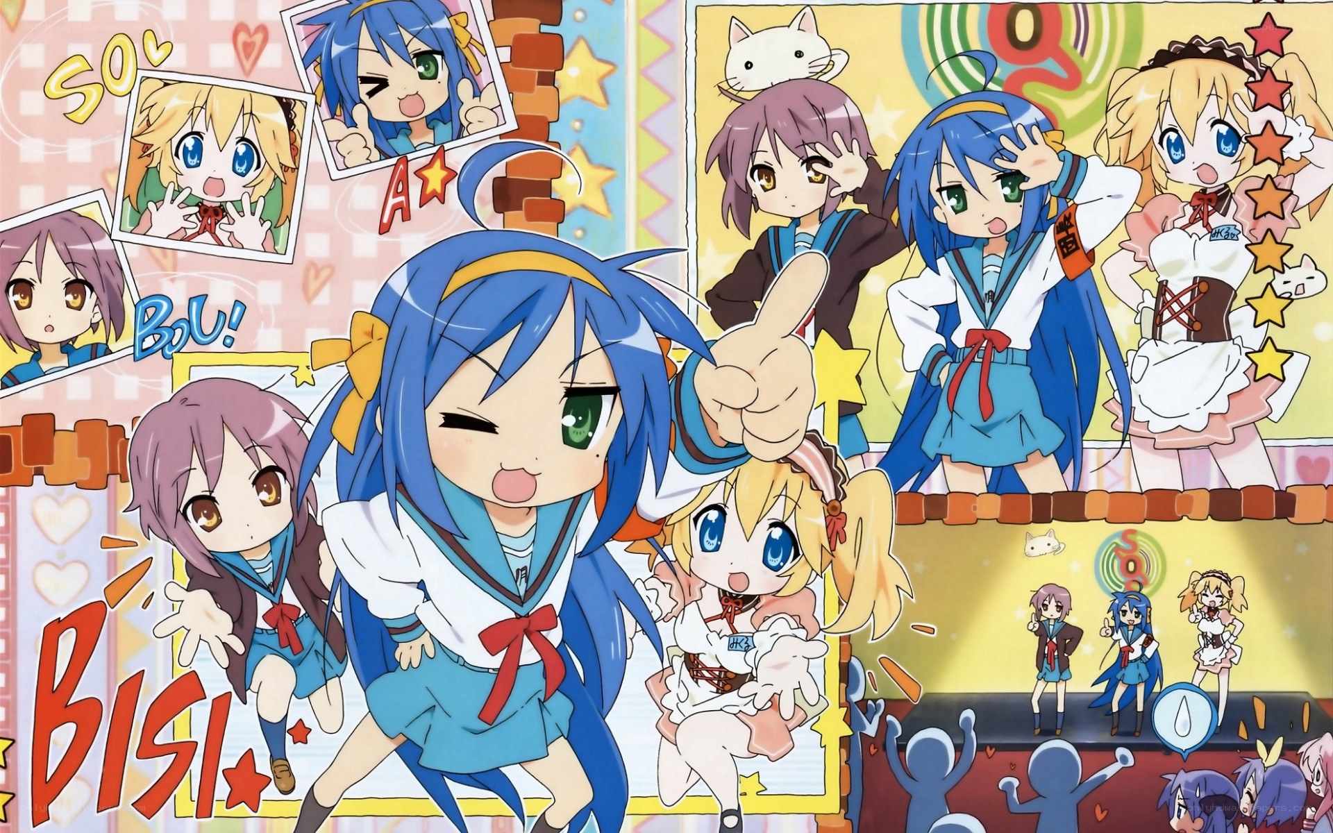 Chibi anime characters in various poses