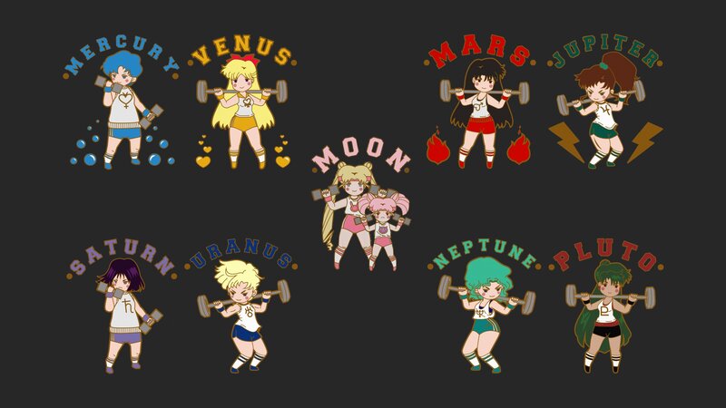 Chibi Anime Characters Lifting Weights