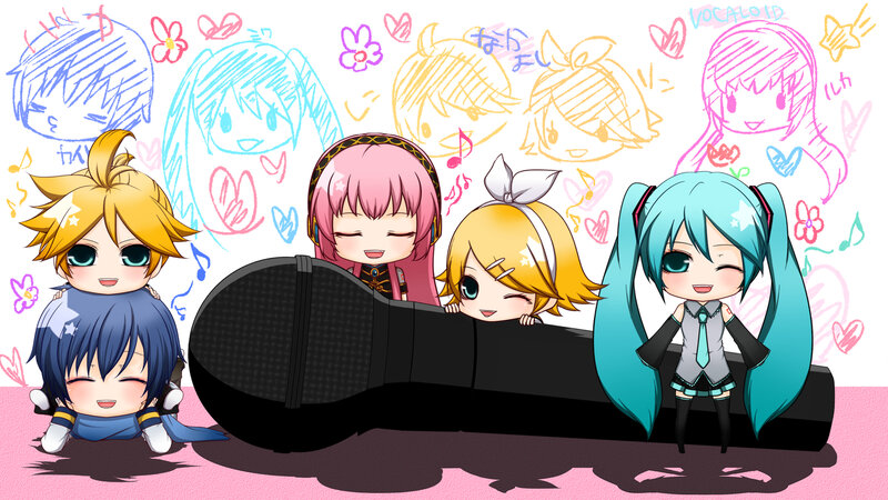 Chibi Anime Characters — Pink, Playful, Digital Art, Microphone