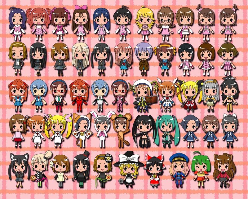Chibi Anime Characters — Pink, Playful, Digital Art, School Uniforms