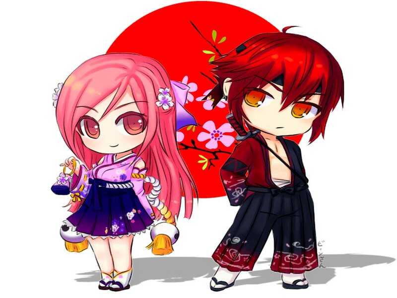 Chibi Anime Characters — Red, Playful, Spring