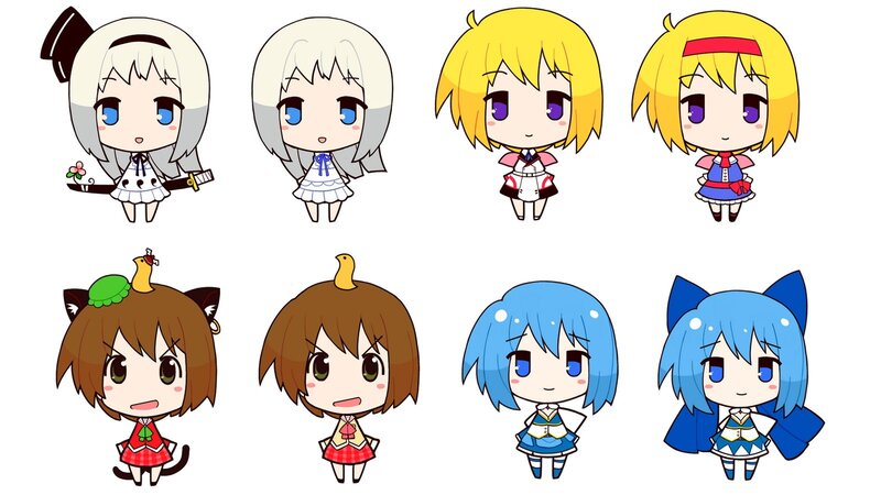 Chibi Anime Characters — White, Playful, Cat Ears, Animal Ears