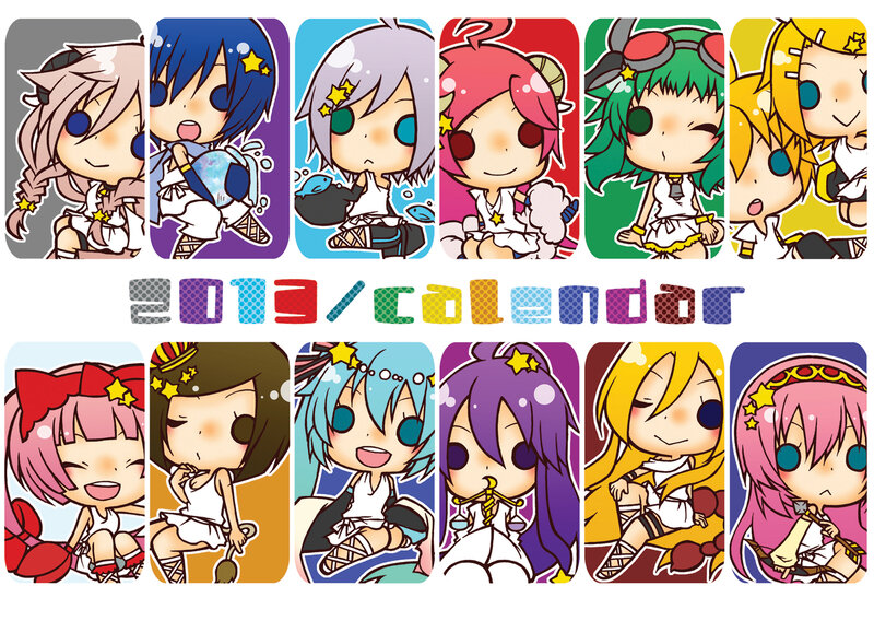 Chibi Anime Characters — White, Playful, Digital Art, Calendar