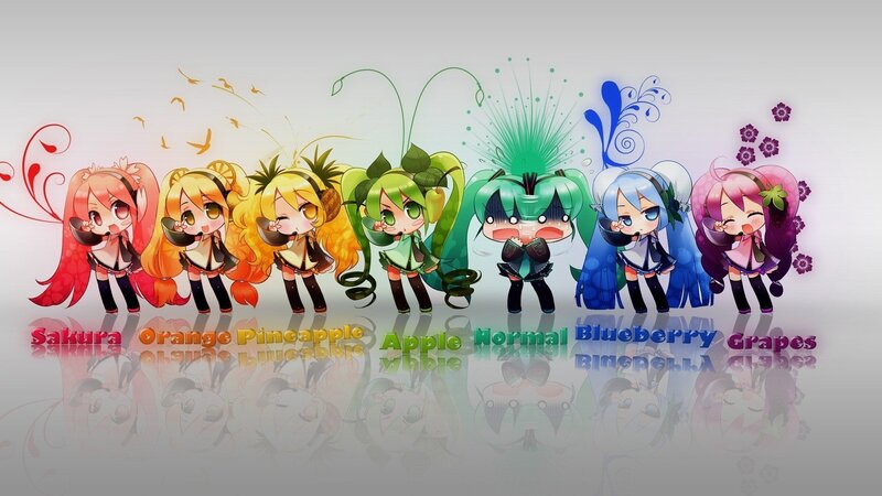 Chibi Anime Characters — White, Playful, Digital Art, Fruit