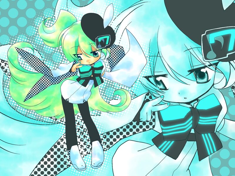 Chibi anime characters with green hair