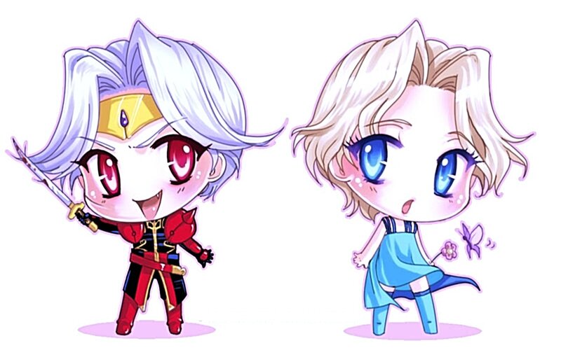 Chibi anime characters with swords
