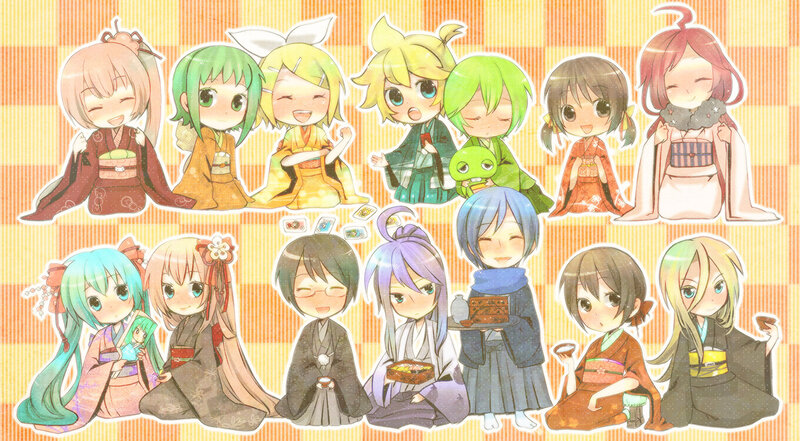 Chibi Anime Characters — Yellow, Cheerful, Kimono