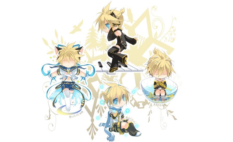 Chibi Anime Characters — Yellow, Playful, Digital Art, Piano Keys