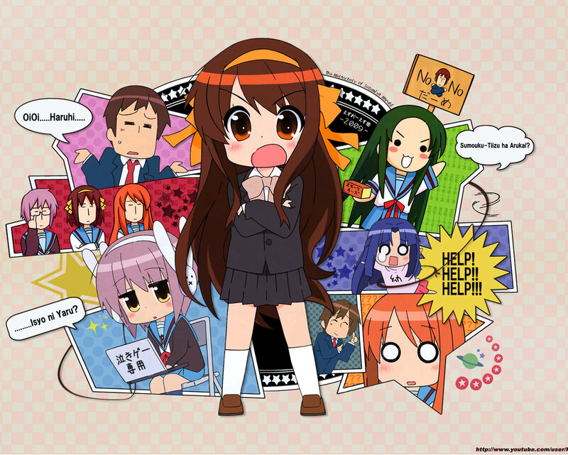 Chibi anime collage with characters