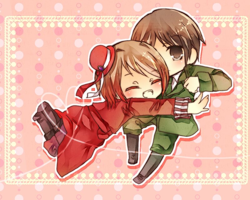 Chibi Anime Couple Hugging — Pink