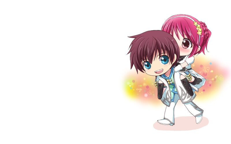 chibi anime couple hugging