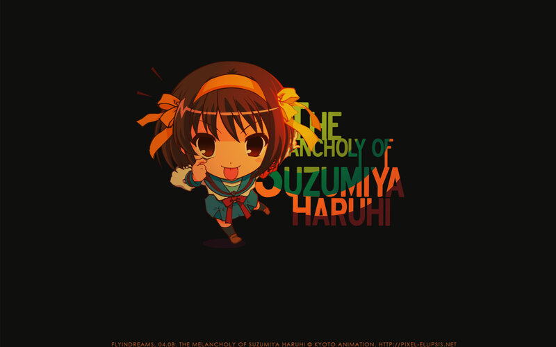 Chibi Anime Girl — Black, Playful, Text