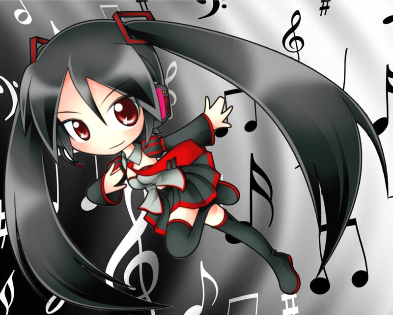 Chibi Anime Girl — Black, Playful
