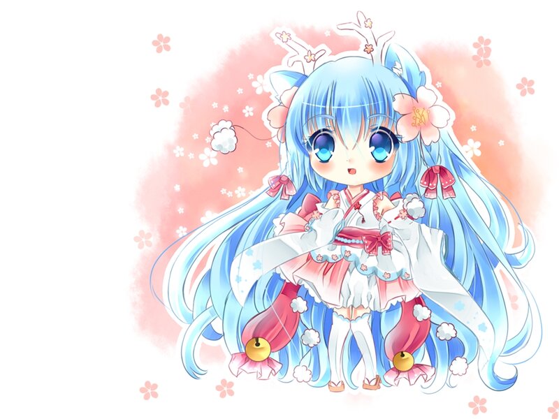 Chibi Anime Girl — Blue, Cute