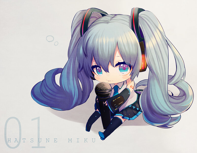 Chibi Anime Girl — Blue, Playful, Digital Art, Microphone