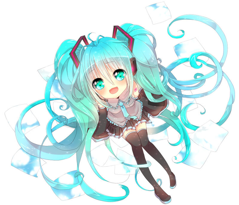 Chibi Anime Girl — Cyan, Playful, Long Hair