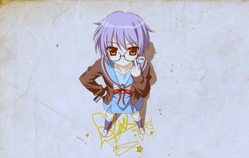 Chibi Anime Girl — Purple, Playful, Glasses
