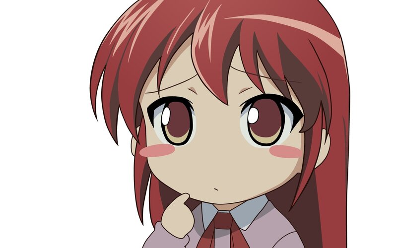 Chibi Anime Girl — Red, Thoughtful