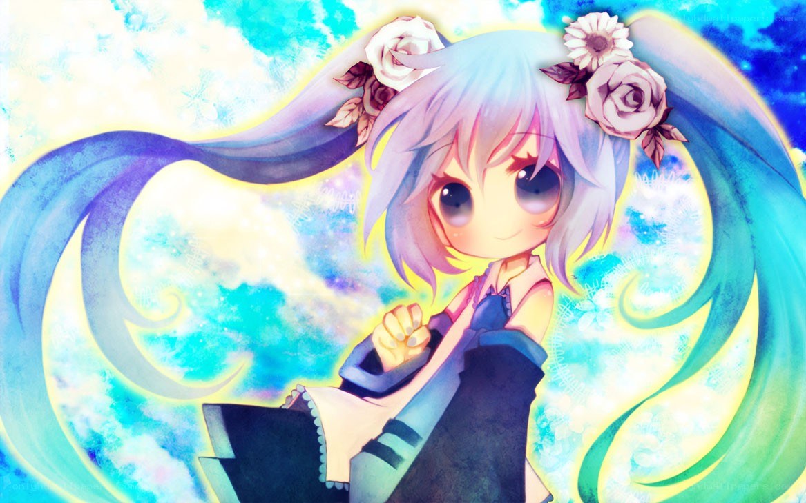 Chibi anime girl with flowers