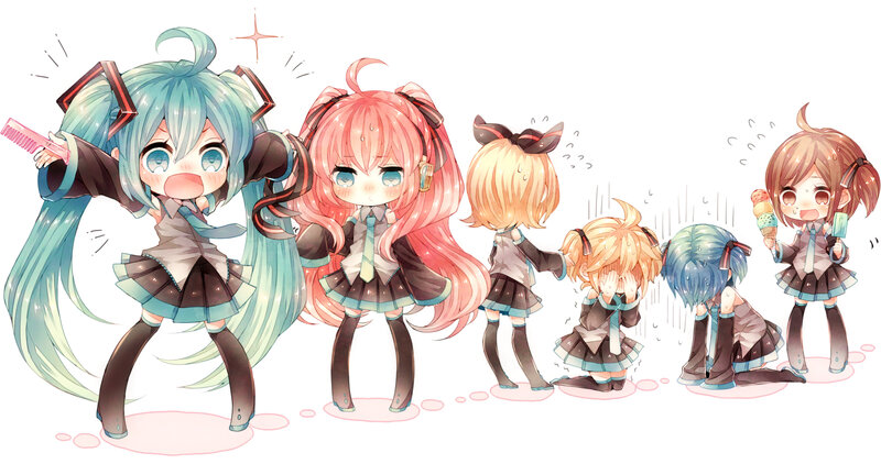 Chibi Anime Girls — Blue, Playful, Digital Art