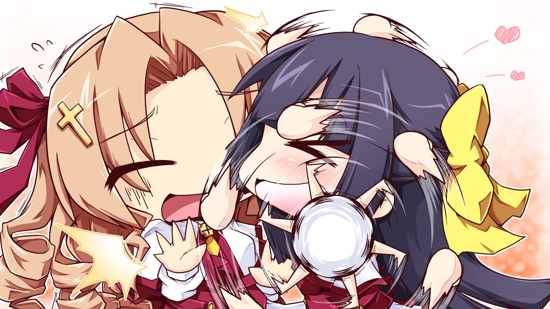 chibi anime girls hugging